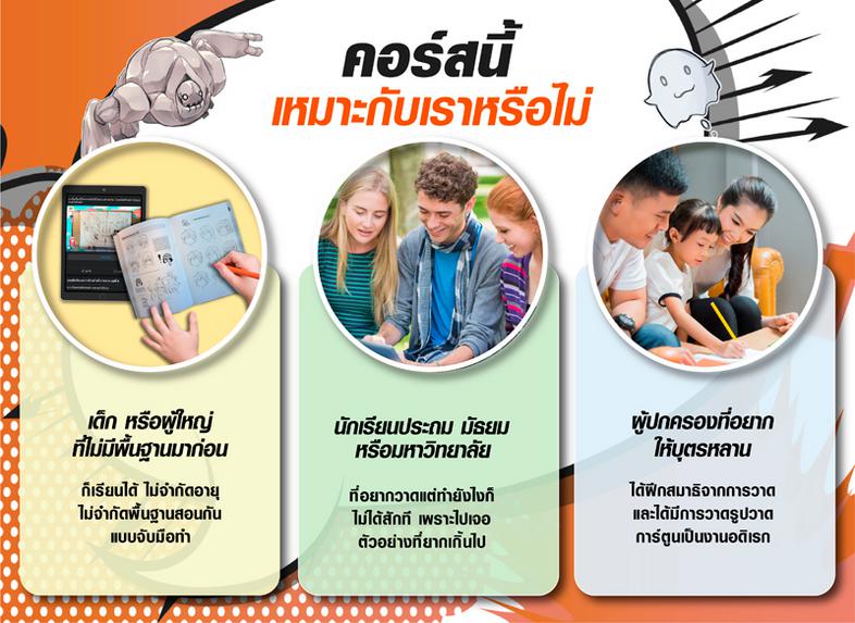 คอร์สออนไลน์ : Drawing Comics Basic ครบทุกพื้นฐานการวาดการ์ตูน Valued pack [Video, workbook, คำปรึกษา] คอร์สนี้จะสอนวาดการ์...