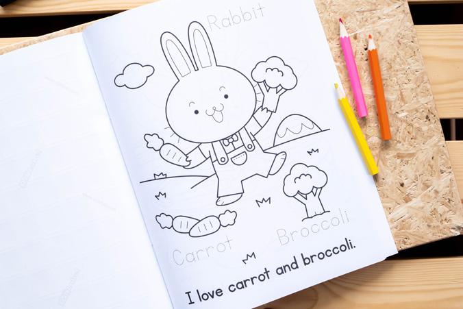 QUICK LET'S LEARN ENGLISH COLORING BOOK  :  We love vegetables & fruits สมุดภาพระบายสีศัพท์ ภาษาอังกฤษ VOL.2 เราชอบผักและผล...